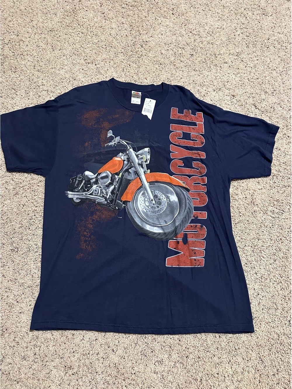 Fruit of the Loom Heavy Navy Motorcycle Graphic T-Shirt XL